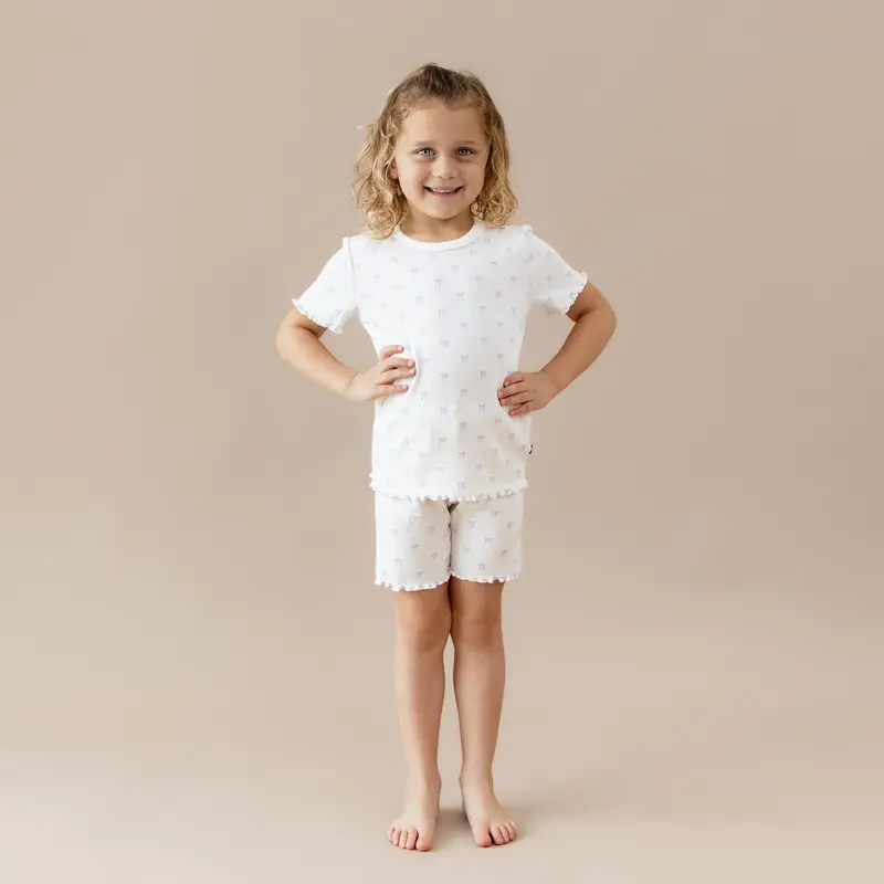 Pointelle Short Sleeve Set In Sweet Blue Bow 1