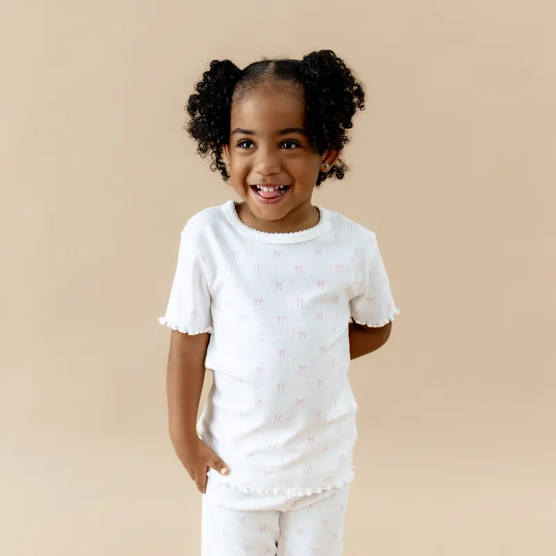 Pointelle Short Sleeve Set In Sweet Pink Bow 1