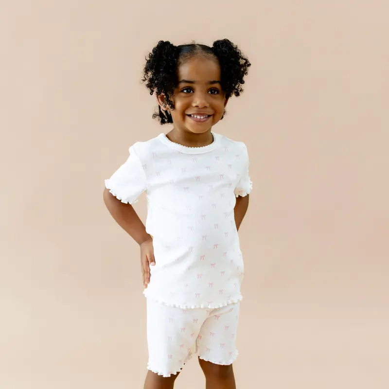 Pointelle Short Sleeve Set In Sweet Pink Bow 6