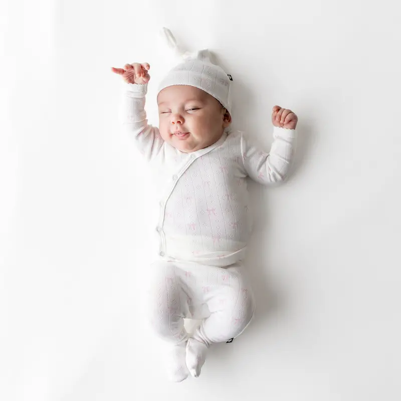 Pointelle Take Me Home Set With Cap In Sweet Pink Bow 1