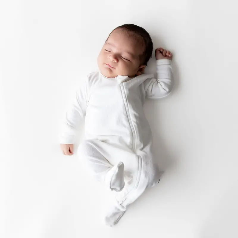 Pointelle Zippered Footie In Cloud 1