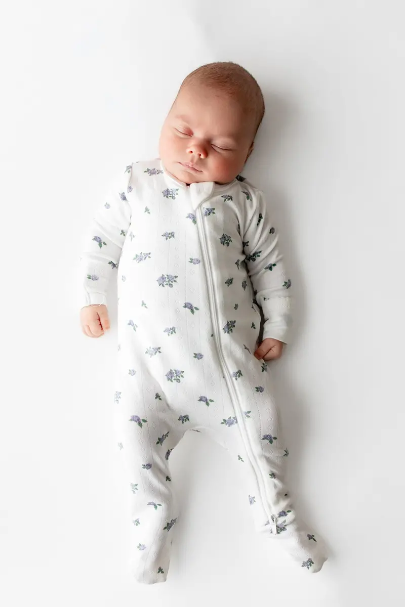 Pointelle Zippered Footie In Spray Rose 1