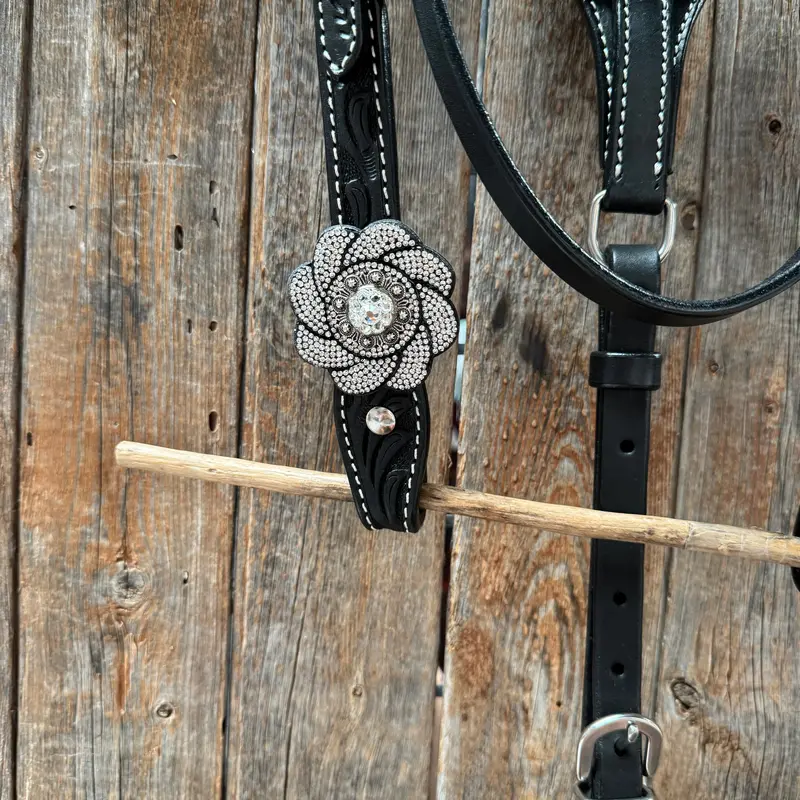 Pony Black Floral Clear Rhinestone V-Browband Tack Set #Bbbc665p 2