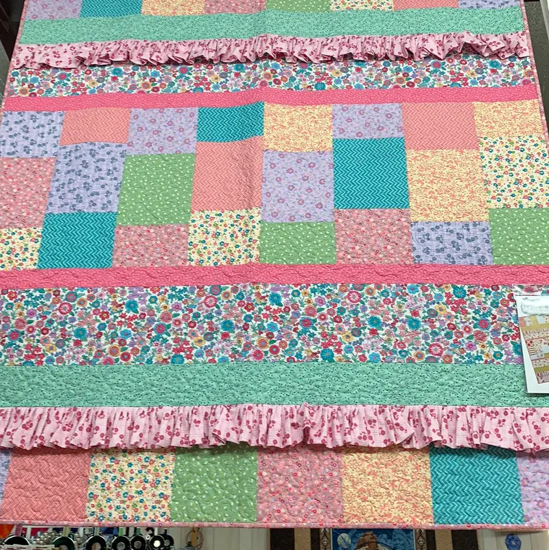 Posie Vintage Baby Throw  60 X 65. Kit Includes Fabric, Binding, & Pattern. 1