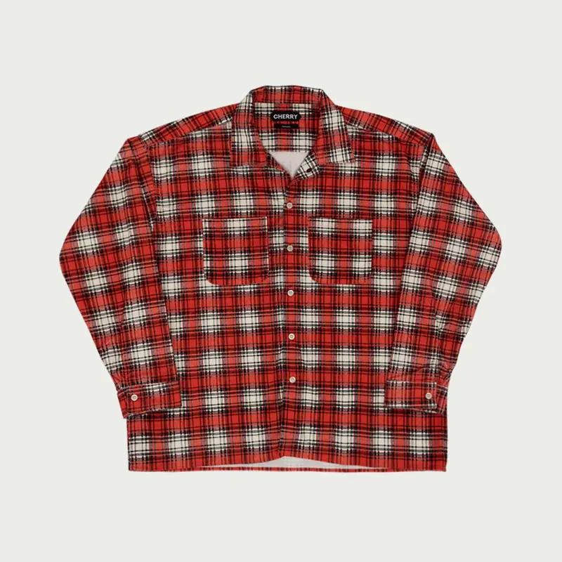 Printed Plaid Shirt (Red) 1