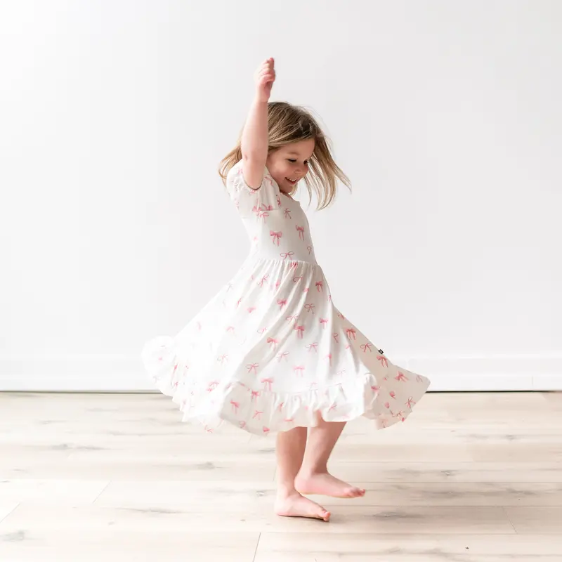 Puff Sleeve Twirl Dress In Bow 3