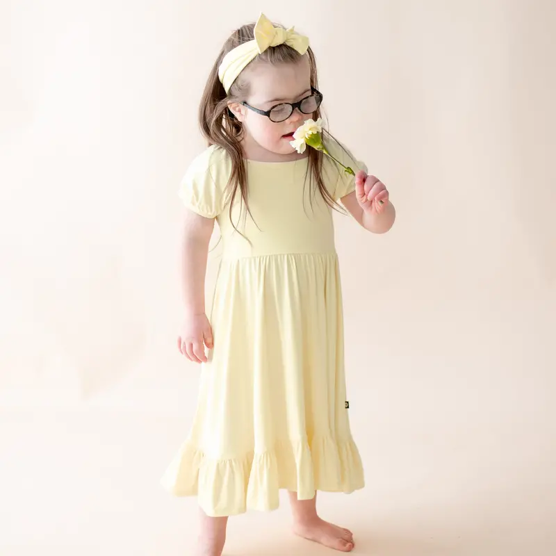 Puff Sleeve Twirl Dress In Chamomile 1