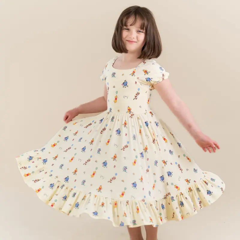 Puff Sleeve Twirl Dress In Winnie The Pooh Celebration 1