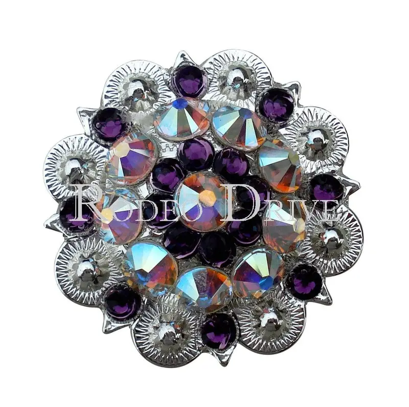 Purple & Ab Bright Silver 1.5" European Crystal Concho 1