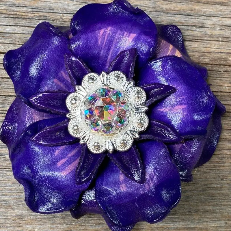 Purple Gardenia Flower With Bright Silver Ab 1" Concho 1