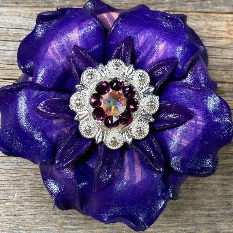 Purple Gardenia Flower With Bright Silver Amethyst & Ab 1" Concho 1
