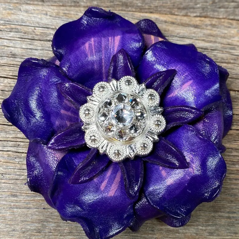 Purple Gardenia Flower With Bright Silver Clear 1" Concho 1