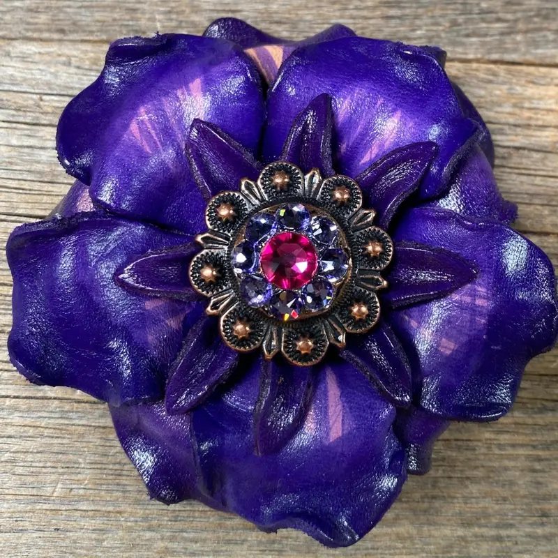 Purple Gardenia Flower With Copper Fuchsia & Lilac 1" Concho 1