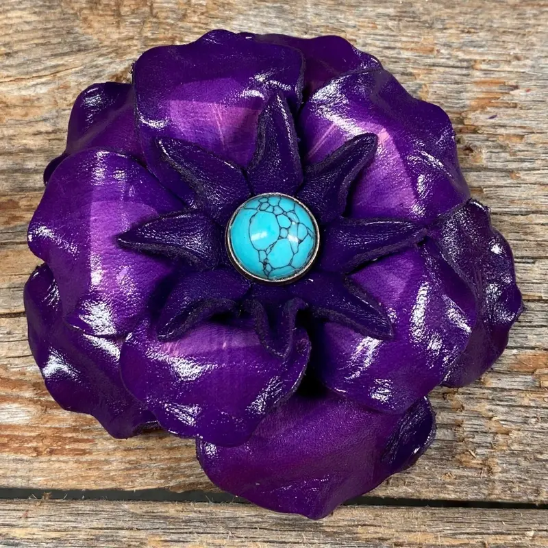 Purple Gardenia Flower With Round Turquoise Cabochon 1