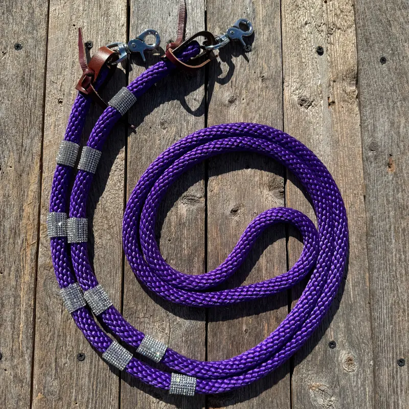 Purple Nylon Barrel Racing Reins With Rhinestones #Bnr101 1
