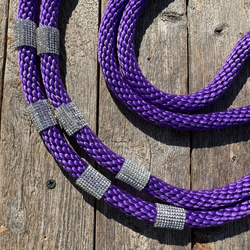 Purple Nylon Barrel Racing Reins With Rhinestones #Bnr101 2