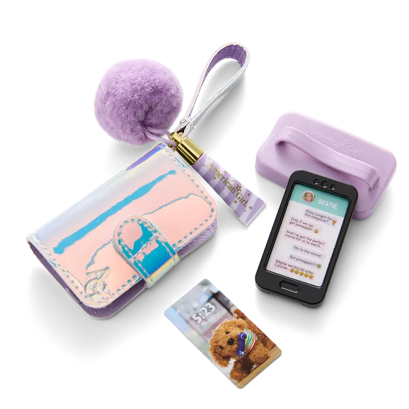 Purple Pom Phone & Accessories For 18-Inch Dolls 1