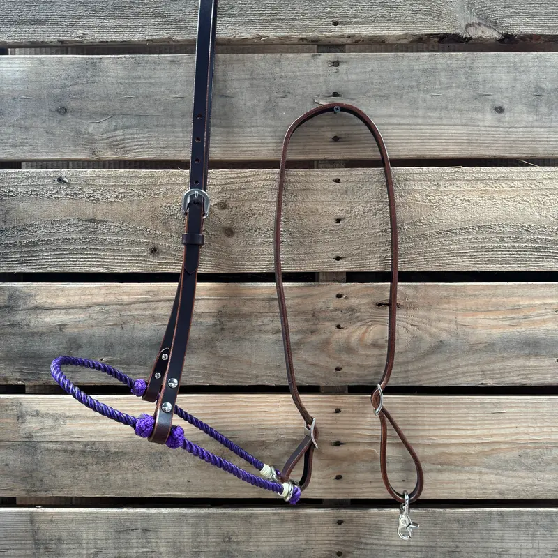 Purple Single Rope Noseband Lariat With Leather Hanger #Han104 1