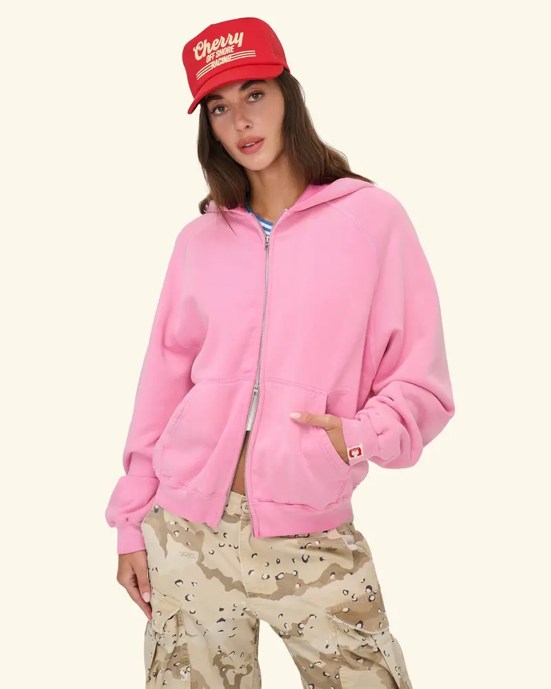 Raglan Zip Up Hoodie (Fuchsia) 4