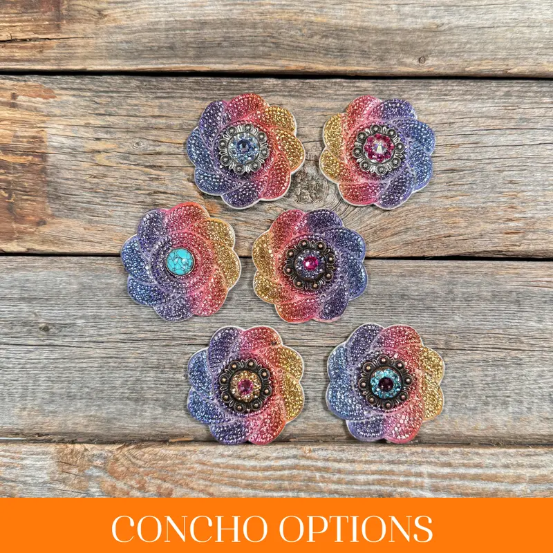 Rainbow Flower Rhinestone Rosette - Assorted Conchos 1