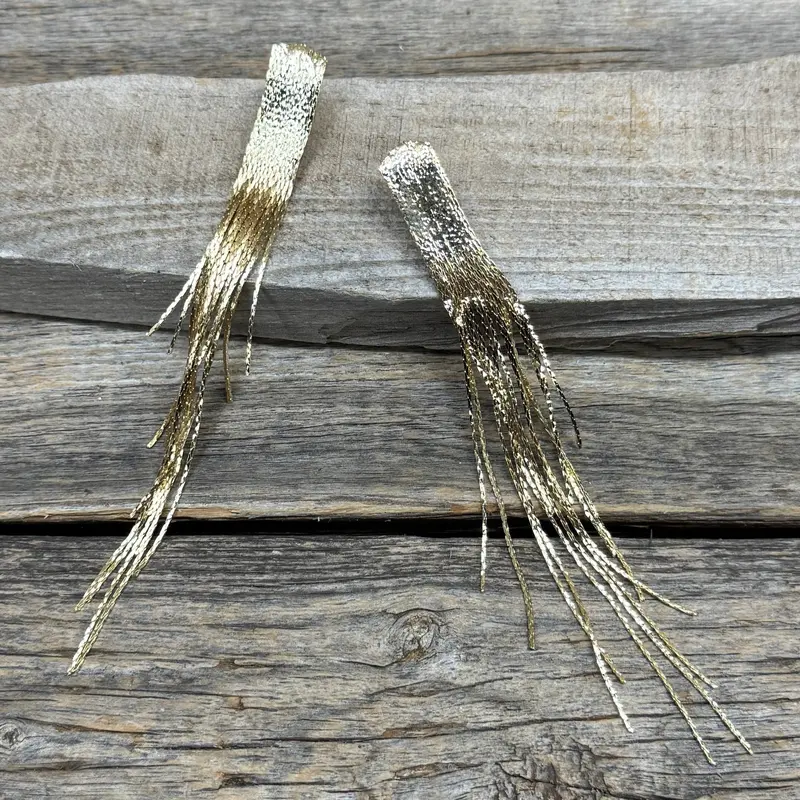 Ranch Style Gold Textured Dangle Fashion Earrings 1