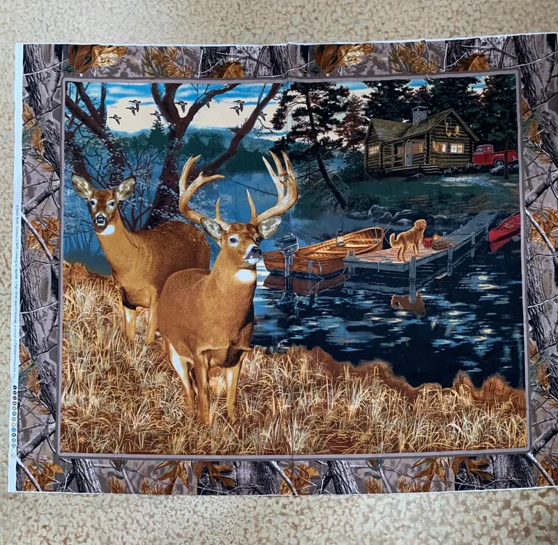 Realtree Deer Panel (Buck & Cabin) 36 X 45. 100% Cotton 1