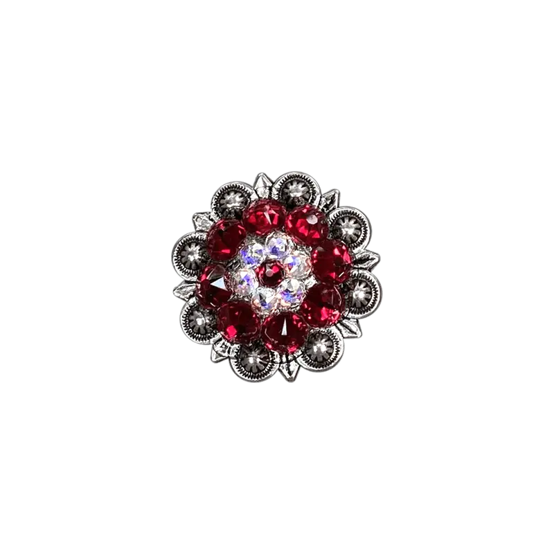 Red & Ab Antique Silver 1.25" European Crystal Concho 1