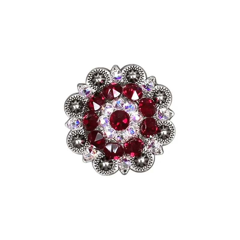 Red & Ab Antique Silver 1.5" European Crystal Concho 1