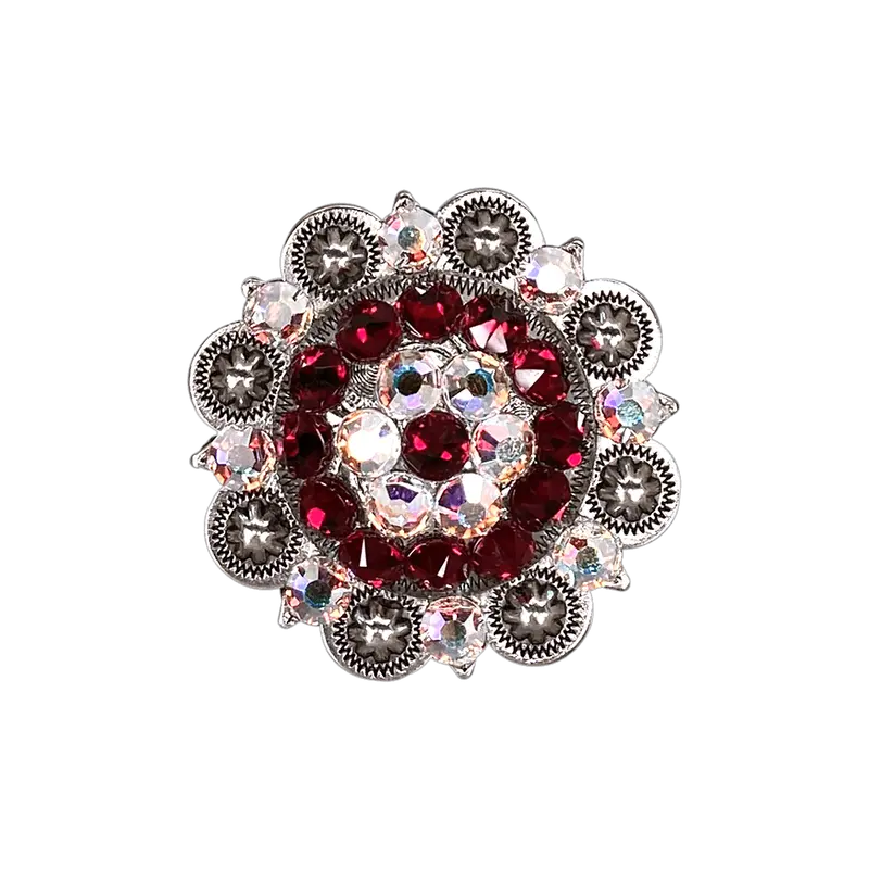 Red & Ab Antique Silver 2" European Crystal Concho 1
