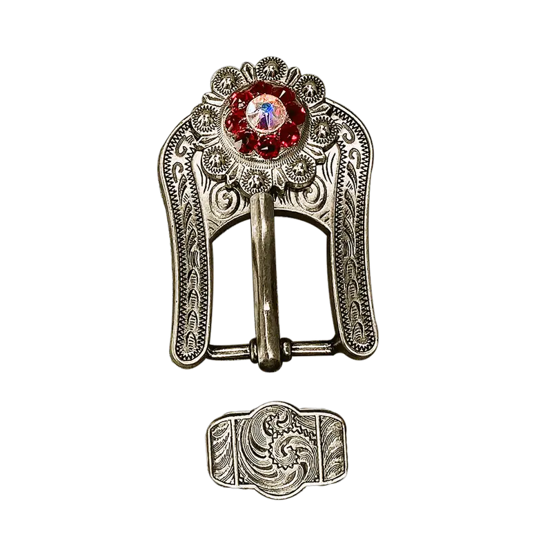 Red & Ab Antique Silver European Crystal Buckle Keeper Set 1