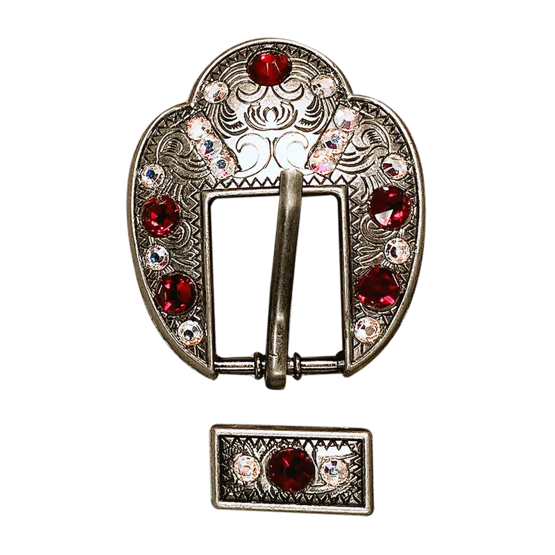 Red & Ab Antique Silver European Crystal Fancy Buckle 1