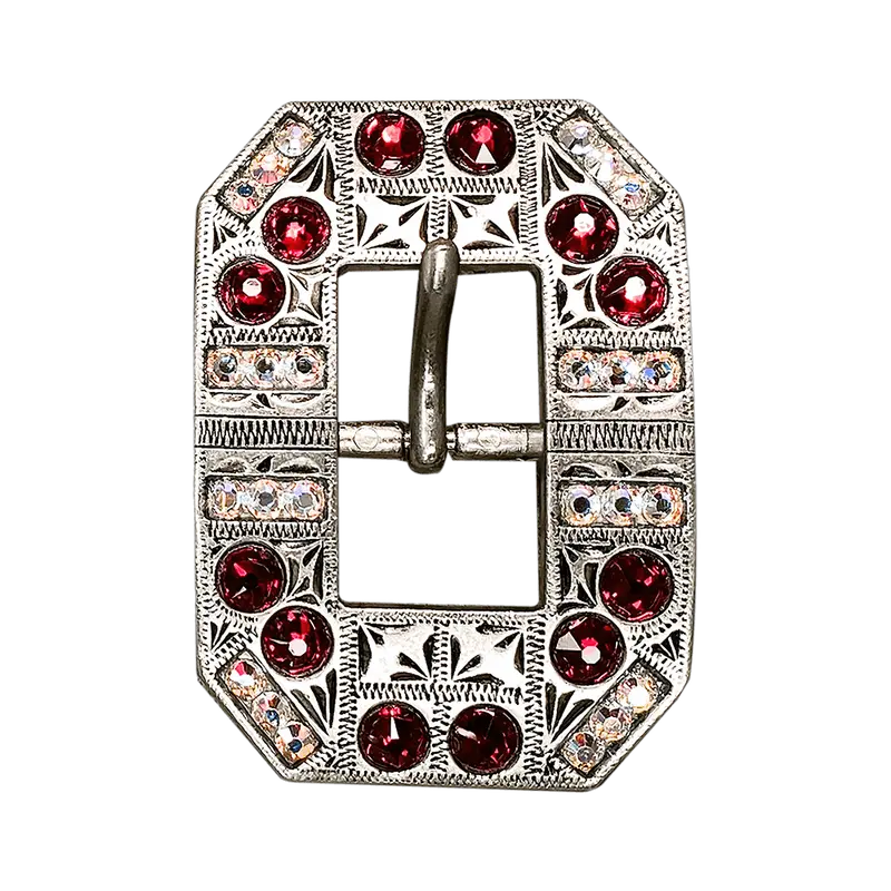 Red & Ab Antique Silver European Crystal Square Cart Buckle 1