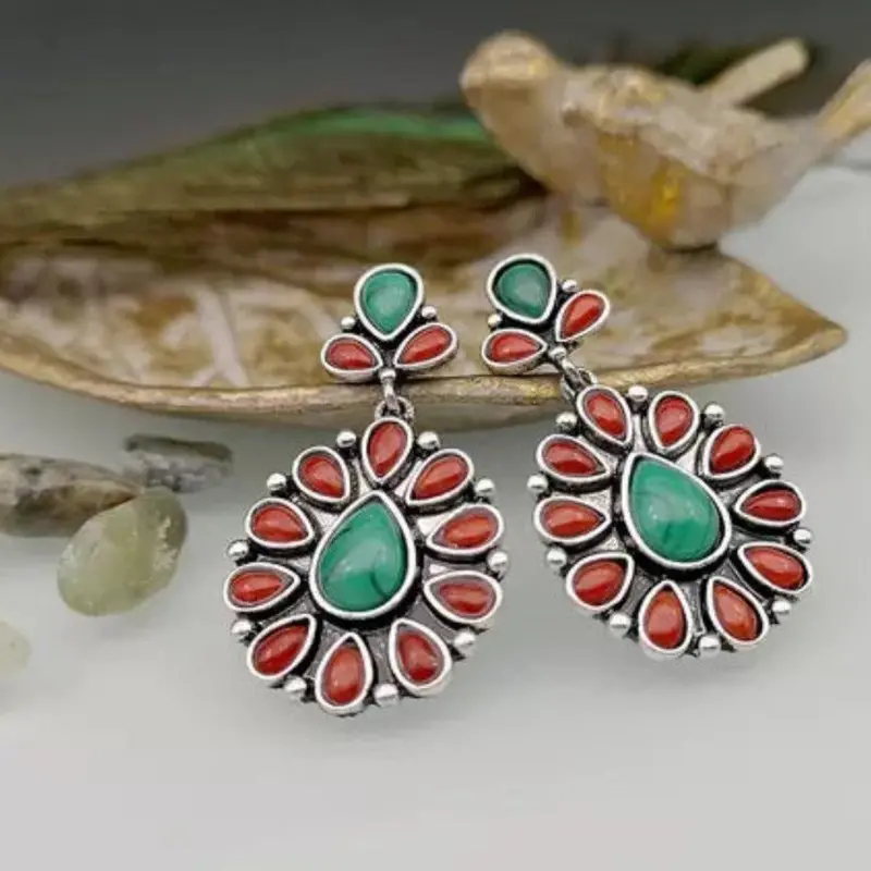 Red And Green Dangle Silver Fashion Earrings Wa132 1