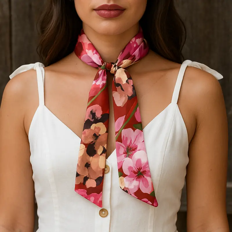 Red And Pink Western Skinny Mini Wild Rag Scarf / Cowgirl Necktie #Tw318 1