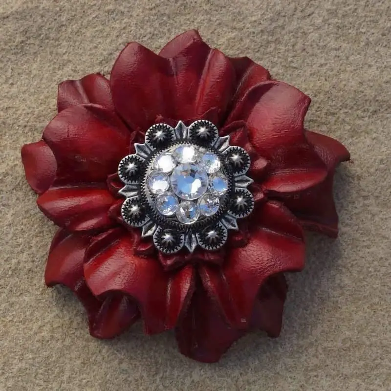 Red Carnation Flower With Antique Silver Clear 1" Concho 1