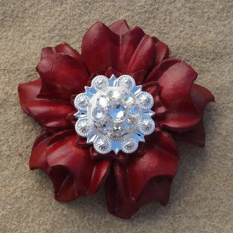 Red Carnation Flower With Bright Silver Clear 1" Concho 1
