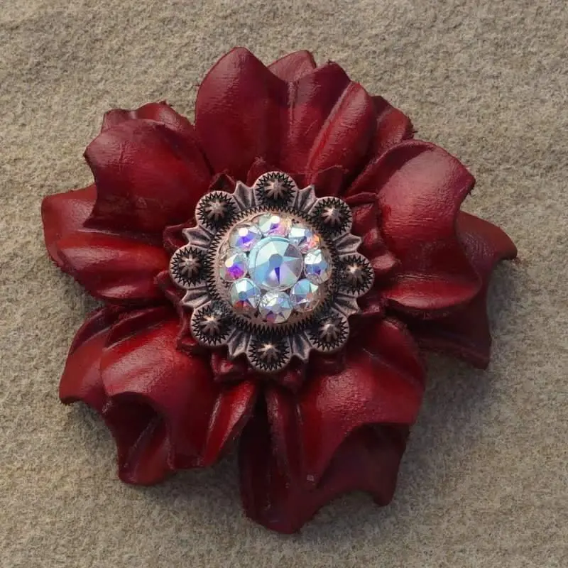 Red Carnation Flower With Copper Ab 1" Concho 1