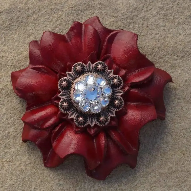 Red Carnation Flower With Copper Clear 1" Concho 1