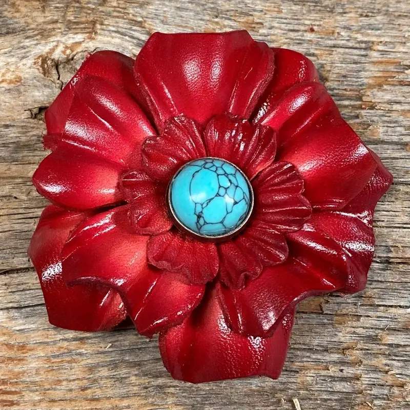 Red Carnation Flower With Round Turquoise Cabochon 1
