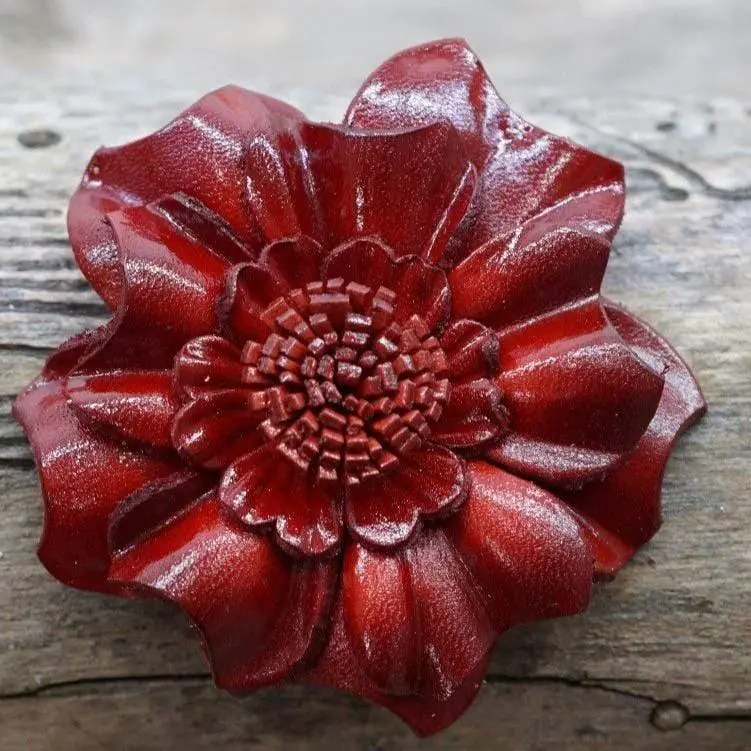 Red Carnation Leather Flower 1