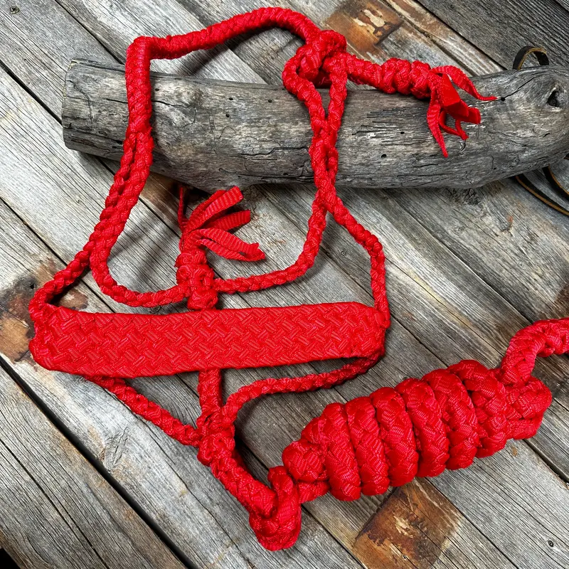 Red Flat Braided Mule Tape Halter 1