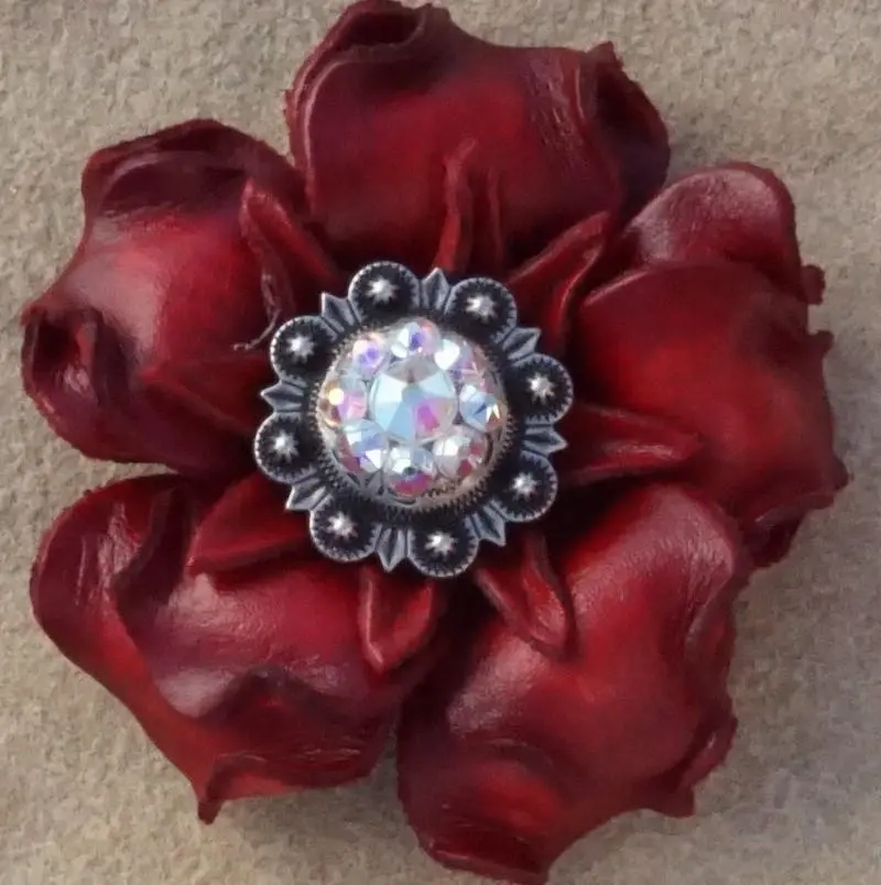 Red Gardenia Flower With Antique Silver Ab 1" Concho 1