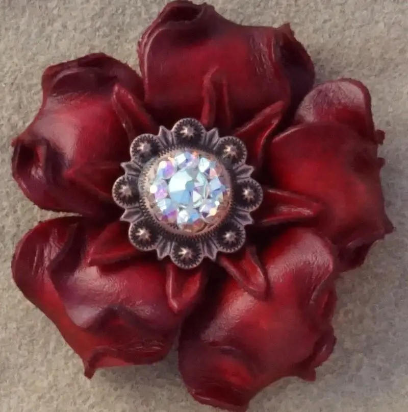 Red Gardenia Flower With Copper Ab 1" Concho 1