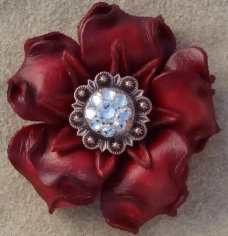 Red Gardenia Flower With Copper Clear 1" Concho 1