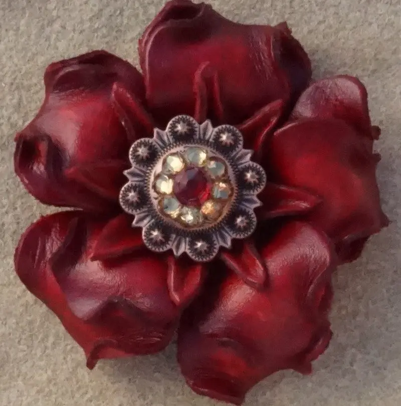 Red Gardenia Flower With Copper Ruby & Champagne 1" Concho 1