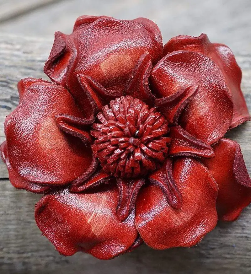 Red Gardenia Leather Flower 1