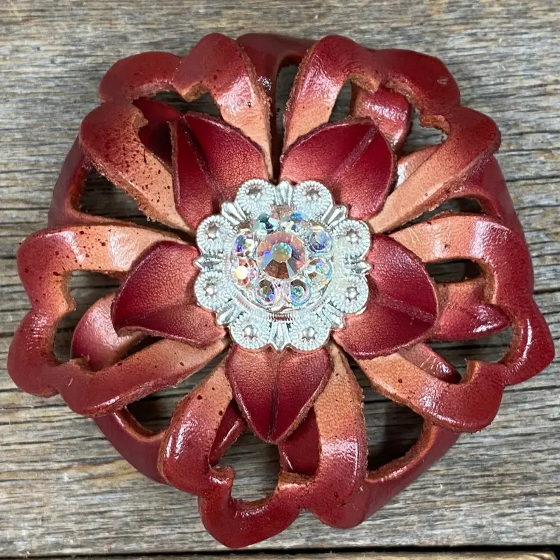 Red Lotus Flower With Bright Silver Ab 1" Concho 1