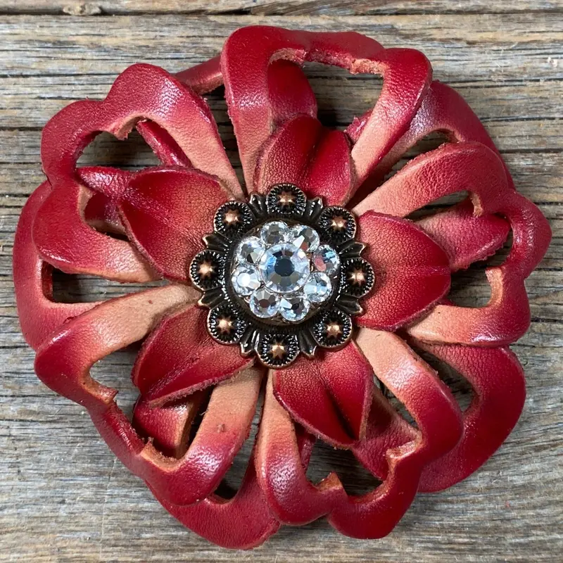Red Lotus Flower With Copper Clear 1" Concho 1