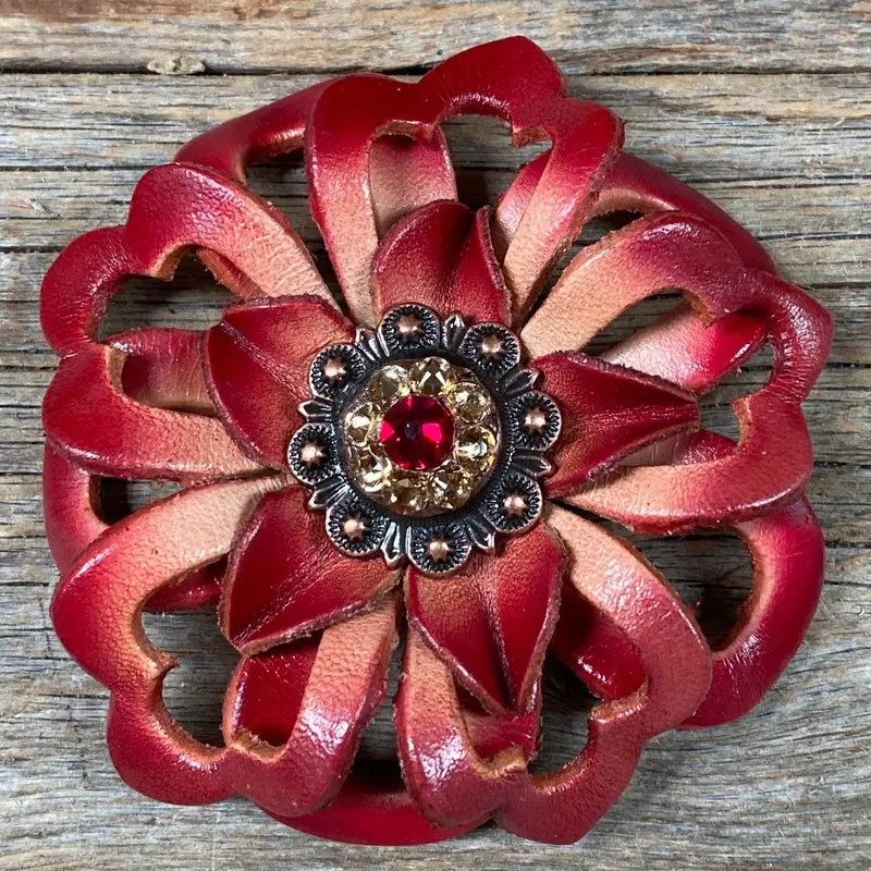 Red Lotus Flower With Copper Ruby, Champagne 1" Concho 1