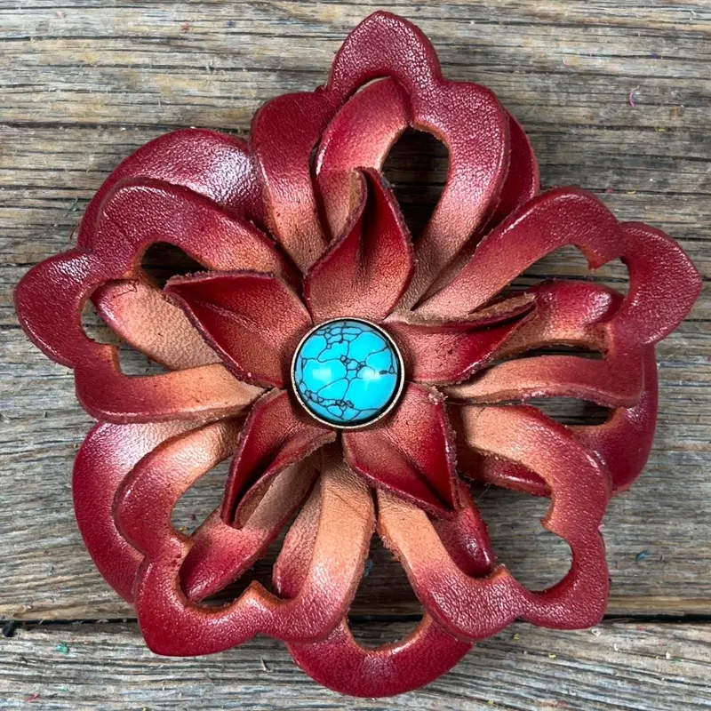 Red Lotus Flower With Round Turquoise Cabochon 1